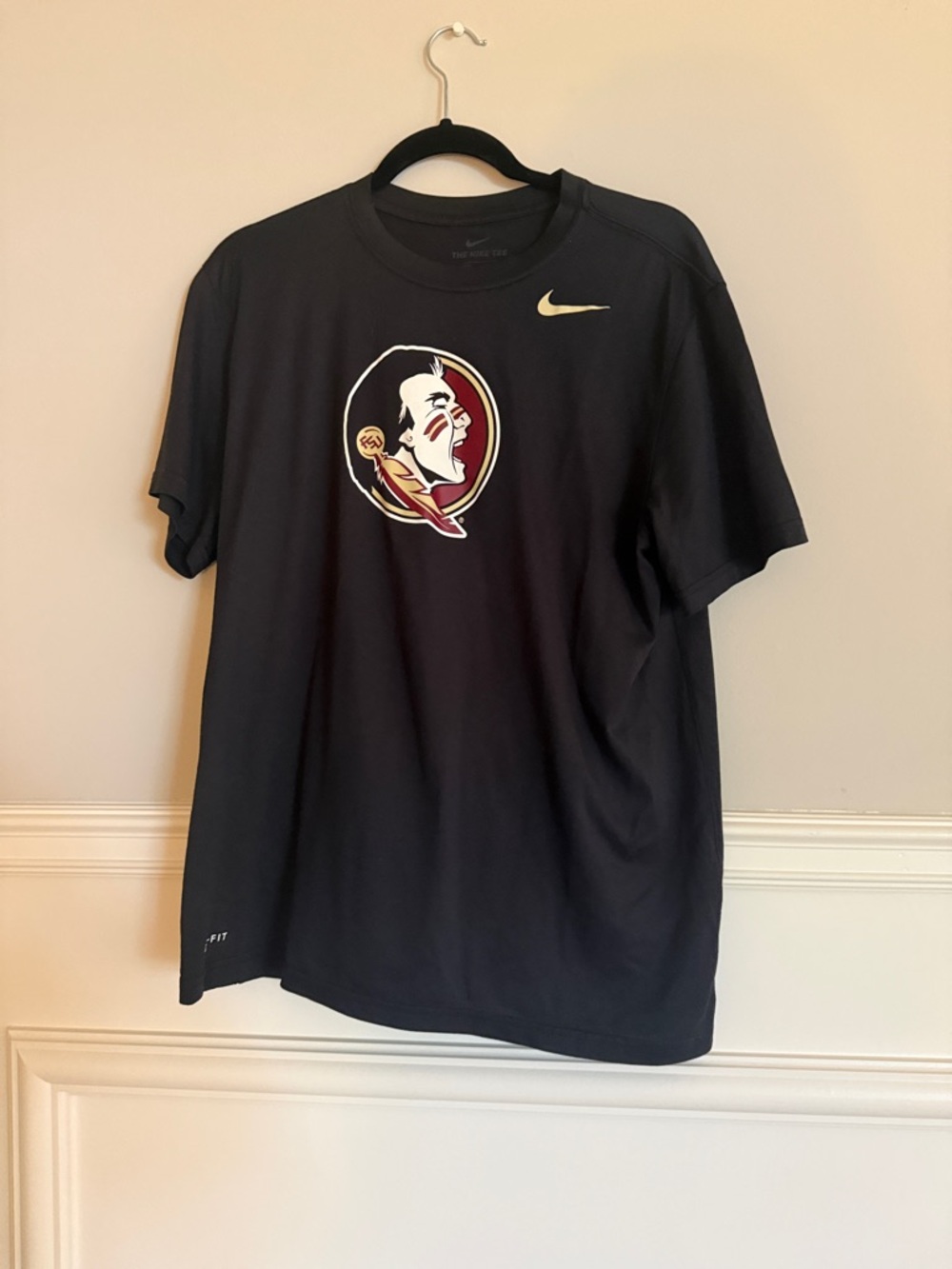 Nike Black Short-Sleeve Tee with Maroon and Gold Team Logo